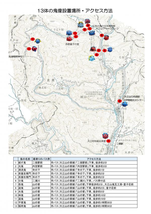 鬼像の設置場所とアクセス方法が記載されている画像