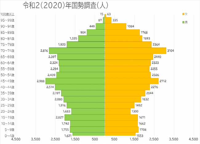 令和2年国勢調査結果人口ピラミッド