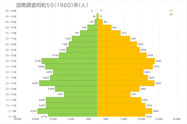 昭和55年国勢調査結果人口ピラミッド
