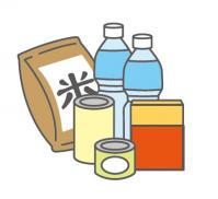 米、水、缶詰など非常備蓄品のイラスト