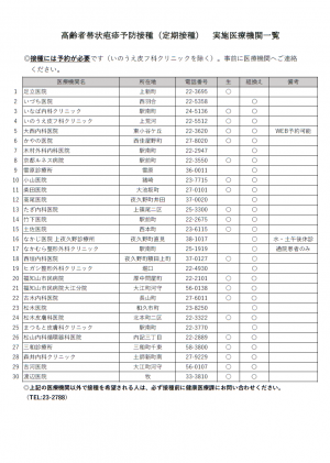 （定期）実施医療機関一覧
