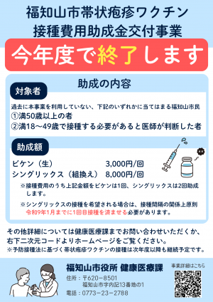 帯状疱疹ワクチン接種費用助成金交付事業終了のお知らせ