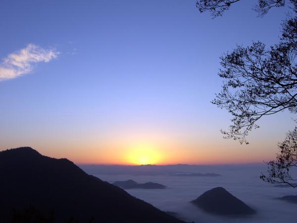 大江山8合目にある鬼嶽稲荷神社付近から見た雲海の写真
