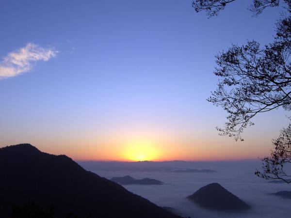 大江山8合目にある鬼嶽稲荷神社付近から見た雲海の写真